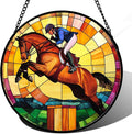 Stained Glass Window Hanging Equestrian Sports 6.3" - Horse Suncatcher Door Garden Sunroom Sun Catcher Home Decor Birthday Christmas for Mom Men Woman Nana