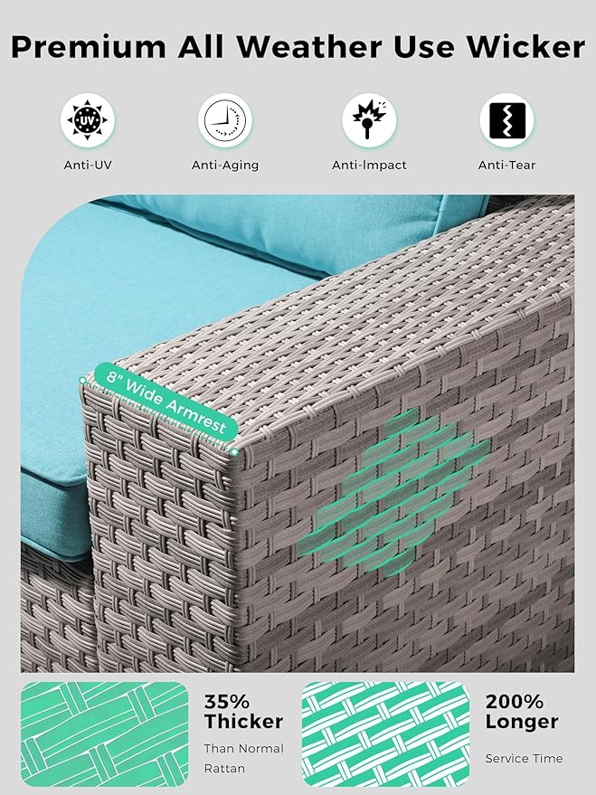 16 Piece Outdoor Wicker Rattan Sectional Sofa Set with Swivel Chairs & Fire Pit Table, 12-Seats with 4" Thickened Cushions & Coffee Table, All-Weather PE Rattan for Garden, Backyard, Porch, Navy