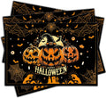 Halloween Spooky Placemats Set of 4, 12x18 Inch Pumpkin Bat Table Mats, Washable Heat Resistant Place Mats for Kitchen Dining Table, Halloween Themed Decoration for Home-B05