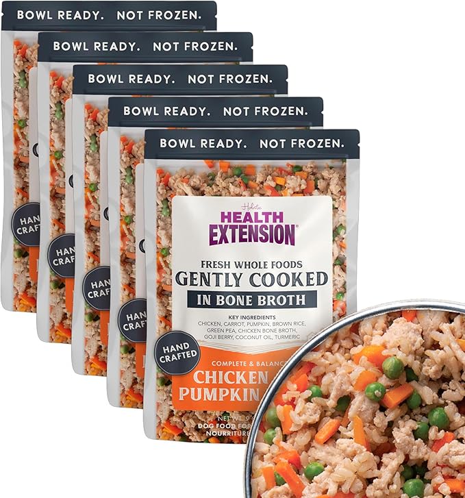 Health Extension Gently Cooked Chicken & Pumpkin Dog Food, Human-Grade & Shelf-Stable with Superfoods, Supports Digestion, Immunity, Skin & Coat, 9 oz Pouch (Pack of 5)