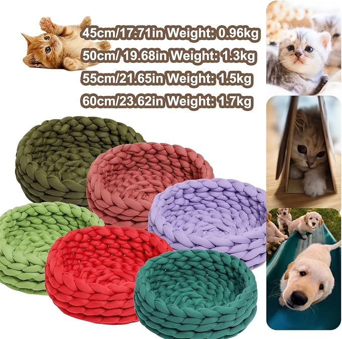 Woven Dog Bed Basket, Knitted Cotton Cat Bed Round Washable Woven Cat Pet Bed Chunky Dog Basket, Orthopedic, Chunky Knit Dog Nest,Dog Bed,Dog Cave,Dog Bedding(Green 1,19")