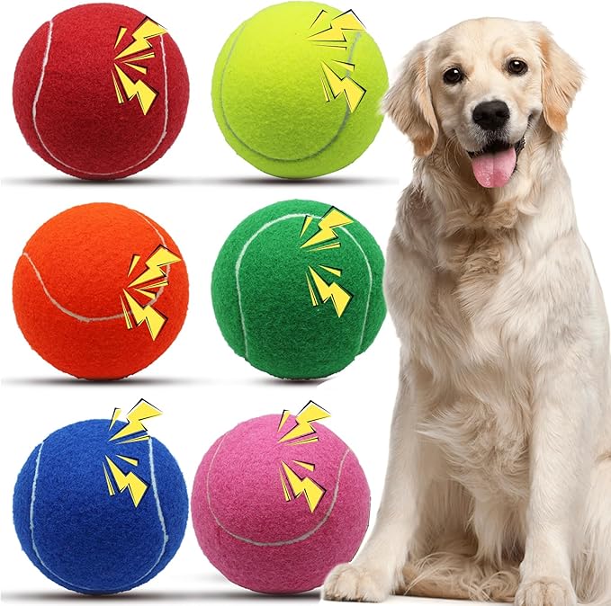 Magicorange Squeaky Tennis Ball Dog Toys 4 inch Oversize Giant Tennis Ball for Fetch Exercise, Natural Rubber Squeaky Dog Balls Training Safe (Multicolor, 6 Pack)