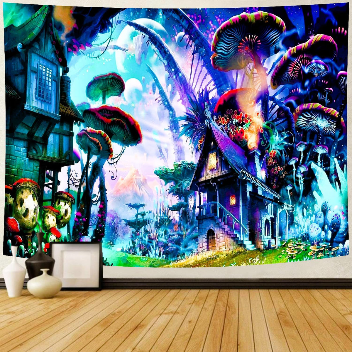 Delur Fantasy Forest Tapestry Enchanted Forest Mystical Magical Tree Tapestry Psychedelic Abstract Nature Landscape Wall Hanging Headboard for Bedroom Living Room Home Decor (51.2" x 59.1")