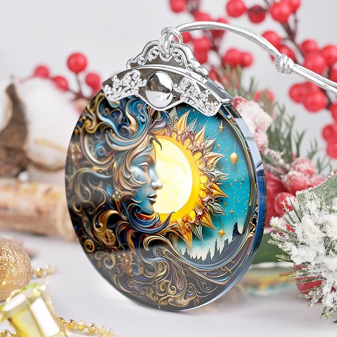 Sun Moon Stained Glass Hanging Ornament - Christmas Tree Decoration Idea