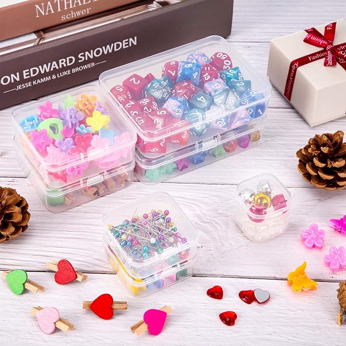 SATINIOR 24 Packs Small Clear Plastic Beads Storage Containers Box with Hinged Lid for Storage of Small Items, Crafts, Jewelry, Hardware (2.5 x 2.5 x 0.8 Inches)
