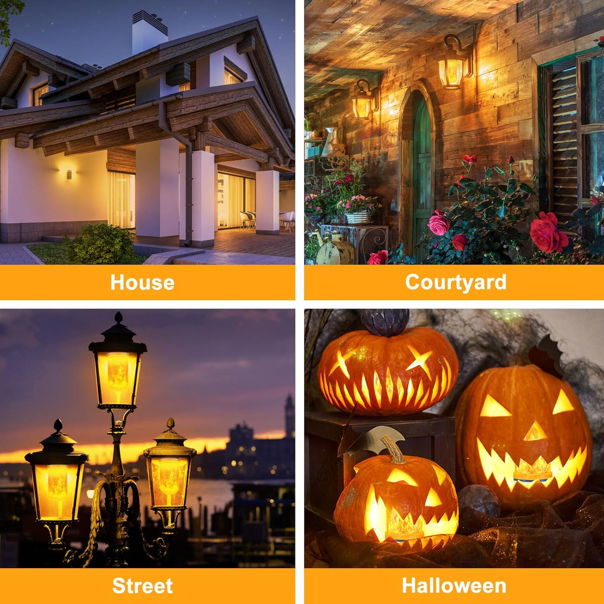 CPPSLEE Upgraded LED Flame Light Bulbs, 4 Modes Flickering Light Bulbs, E26 Base Fire Flame Bulb for Halloween Decorations Outdoor, Christmas Lights Patio Indoor Home Decor (Yellow, 4 Pack)