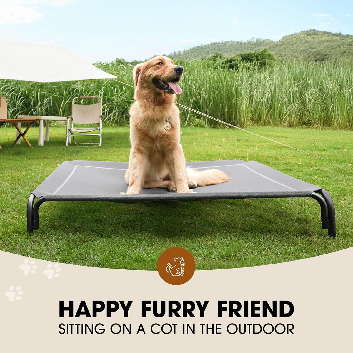 Elevated Dog Bed, Raised Outdoor Dog Bed for Extra Large Sized Dog, Portable Cooling Pet Cot with Breathable & Washable Mesh, Indoor & Outdoor Pet Hammock with Skid-Resistant Feet.