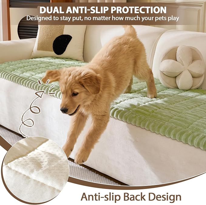 FUANGUI 2 Pack Waterproof Couch Cover for Dogs Pets Sofa Protector | Non-Slip Washable Fuzzy Soft Sofa Slipcover for 2 PCS L Shaped Sofa Pet Friendly, 27.6" x 70.9"+27.6" x 82.7", Grass Green