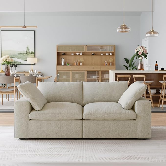 JACH Modular Sectional Cloud Couches for Living Room, Comfy Love Seat Sofas, Thick Cushion, Covers Removable, Modular Sofa, Cloud Couch for Living Room Bedroom Apartment (Khaki)