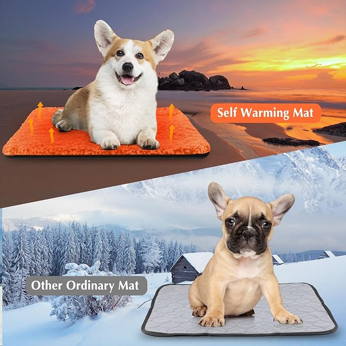 4 Pack Self Warming Cat Pads Self Heating Cat Mat Washable Homeless Dogs Thermal Pads Kennel Pad Reflects Body Heat Warm Crate Bed Mat for Indoor Outdoor Pet(Orange,16 x 20 Inch)