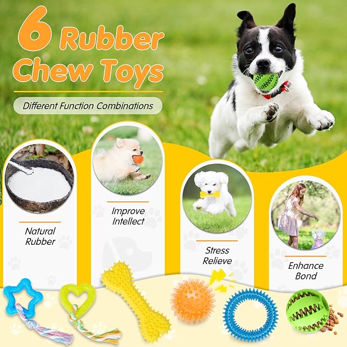Zeaxuie 25 Pack Luxury Dog Chew Toys for Puppy, Dog Toys with Ropes, Treat Ball and Squeaky Puppy Toys for Teething Small Dogs