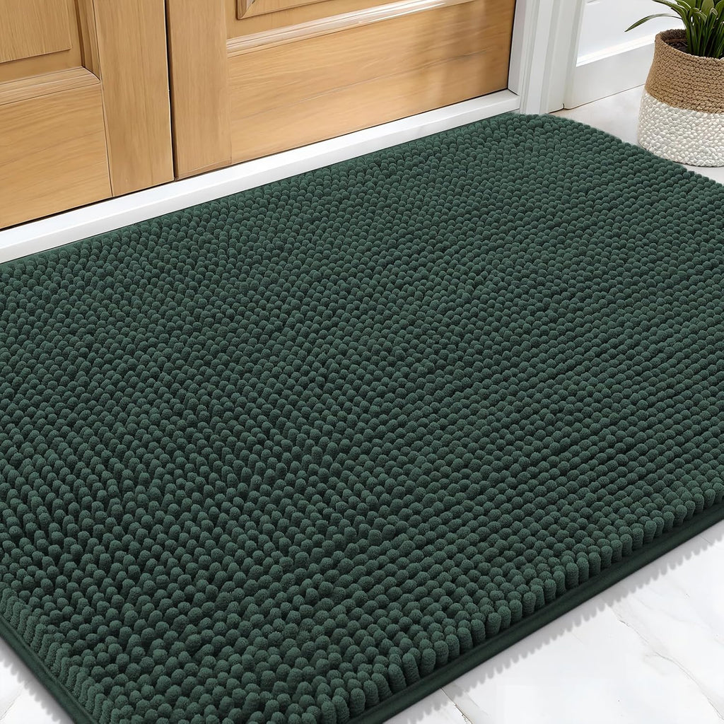OLANLY Dog Door Mat for Muddy Paws 30x20, Absorbs Moisture and Dirt, Absorbent Non-Slip Washable Doormat, Quick Dry Chenille Mud Mat, Entry Indoor Entryway Carpet for Inside Floor, Blackish Green