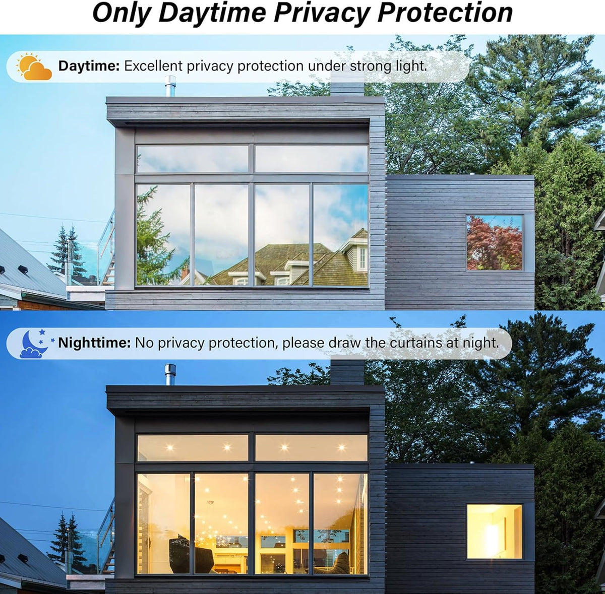 Kromapolis One Way Window Privacy Film Reflective Mirror Home Window Tint, Daytime Privacy Heat Control Anti UV Glass Tinting Static Cling (Silver, 29.5 x 157.4 inch)