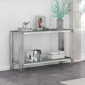 Goujxcy Modern Glass Console Table 55" Silver Entryway Table with Tempered Glass Top and Mirror Stainless Steel Legs,Luxury Rectangular Sofa Table for Living Room Hallway Corridor Table (Silver)