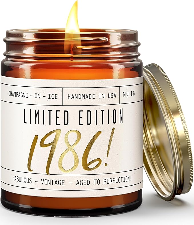 39th Birthday Gifts for Women - 'Limited Edition 1986' Soy Candle, w/Champagne on Ice I 39 Birthday Gifts for Women I 39th Gift for Her Ideas I 9oz Reusable Jar, 50Hr Burn, Made in USA
