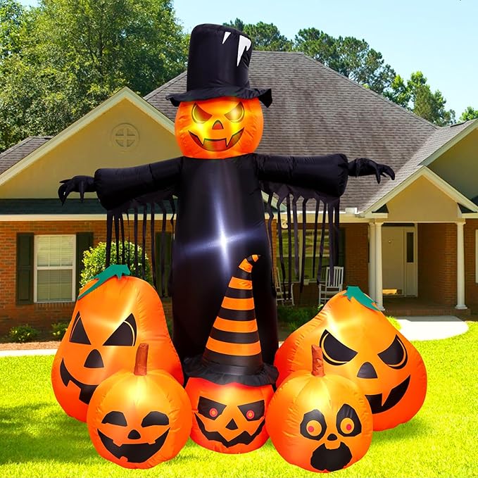 Max Fun 7FT Halloween Inflatables Pumpkin Decorations with LED Build-in Halloween Yard Decoration Blow Up Inflatables for Outdoor Indoor Garden Lawn (7Ft-Halloween Pumpkin)