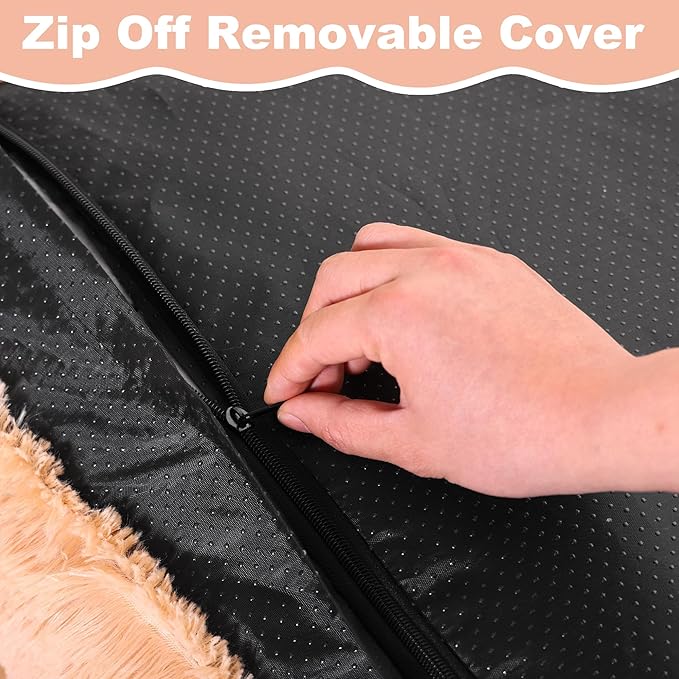 Bedfolks Waterproof Crate Bed, Plush Dog Kennel Pad with Removable Washable Cover, Faux Fur, Fluffy, 41"x27", Solid Camel