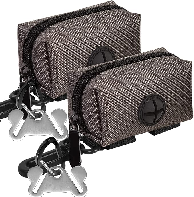 Dog Waste Bag Dispenser Pet Poop Bags Holder for Doggie Waste Bags Dispensers Soft Fabric Zipper Small Doggy Puppy Pouch for Leash Accessory Attachment with Carrier,2PC Grey