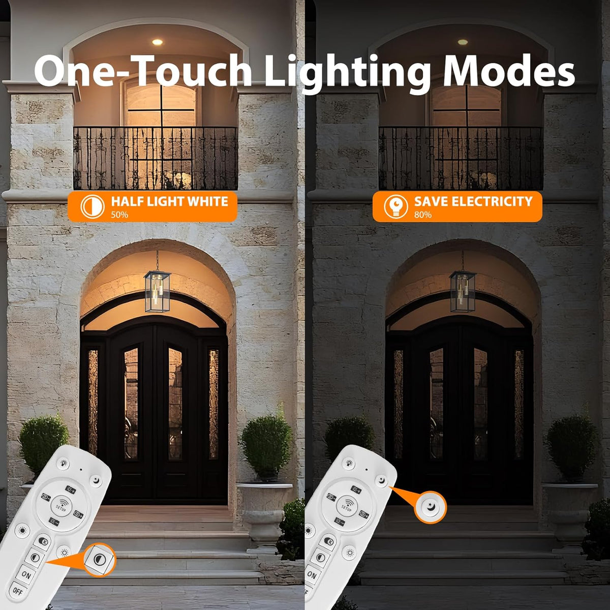 3-Color LED Outdoor Pendant Light with Remote, 3-Light 19" Large Outdoor Chandelier for Porch, Black Gold Exterior Pendant Lighting Fixtures Ceiling Mount Pendant Lantern for Patio Front Door