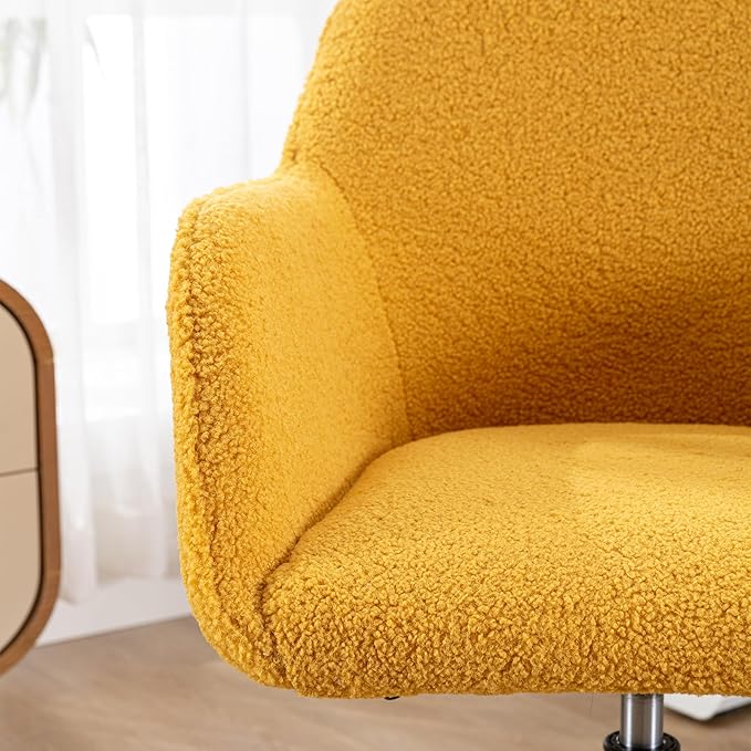 Goujxcy Fluffy Desk Chair, Faux Fur Vanity Chair Swivel Office Chair for Girls Women, Height Adjustable Cute Teddy Furry Makeup Chairs for Bedroom Home Office