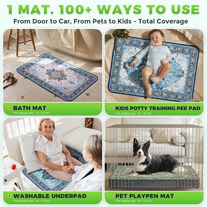 Hompet 2 Pack Super Absorbent Dog Door Mat for Muddy Paws, Washable Pee Pads for Dogs, Reusable Puppy Training Pads, Quick Dry Non-Slip Pet Entryway Rug, Leak-Proof Potty Pad for Indoor Floors 24x36