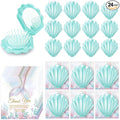 LemonRoad 24 Sets Mermaid Party Favors Shell Hair Brush with Mirror Card, Foldable Mini Travel Compact Hair Brush for Women Birthday, Bachelorette, Under The Sea, Beach Party Gifts(Teal)