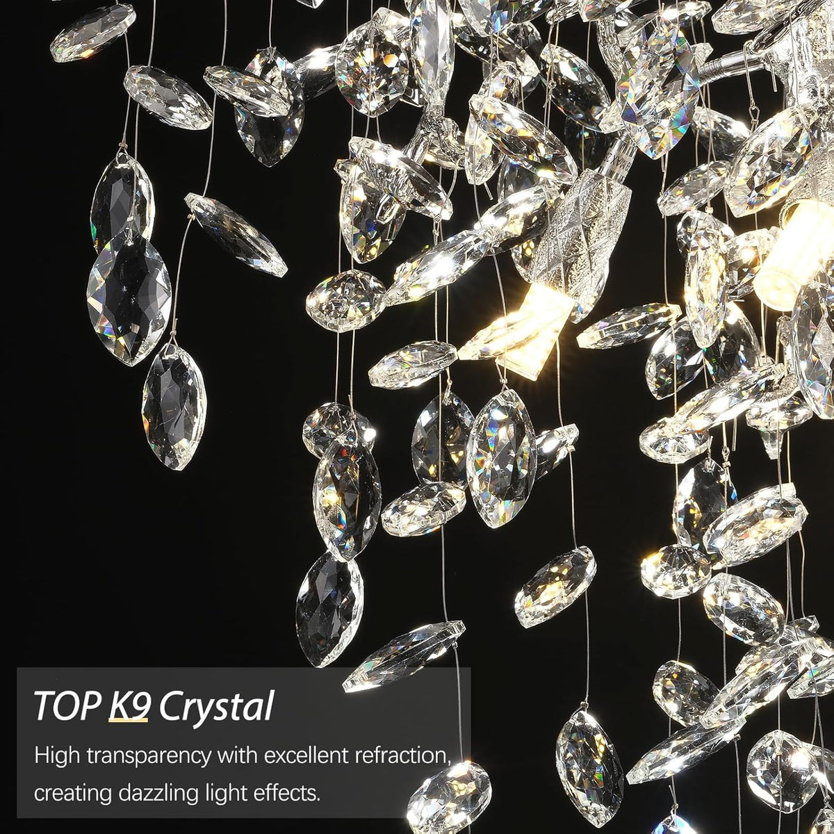 Silver Crystal Tree Branches Chandelier,21 Inchs 6 Lights Modern Round K9 Crystal Chandeliers for Dining Room, Bedroom, Living Room, Foyer,Kitchen Island,Bathroom