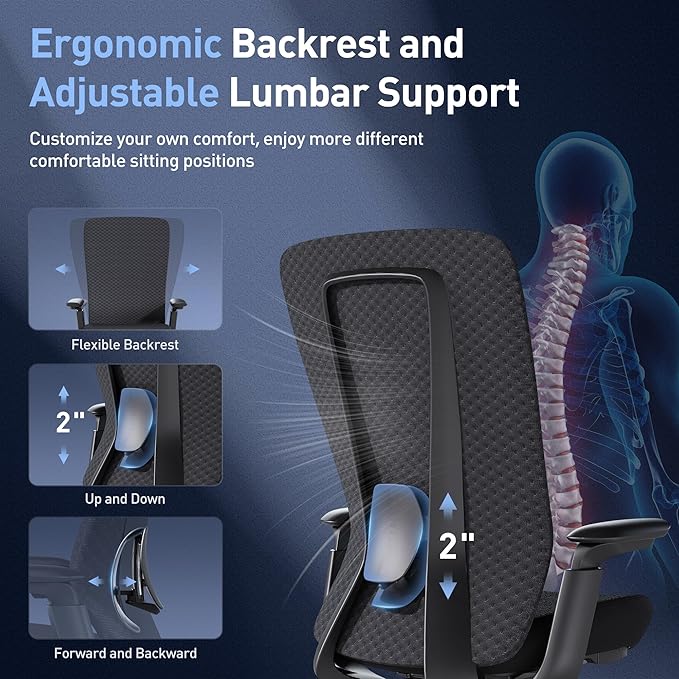 COLAMY Ergonomic Mesh Office Chair, Computer Executive Desk Chair, Ergonomic Office Chair Lumbar Support with Flexible Backrest, Slide Seat, Darkblue