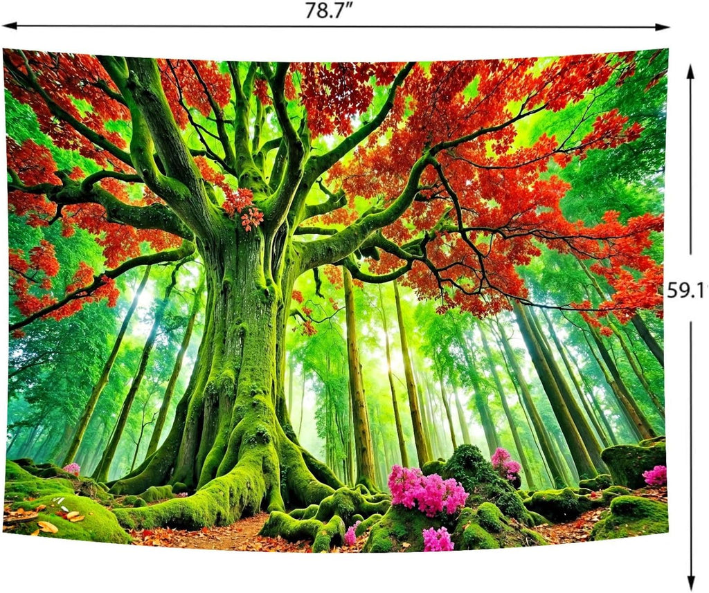 Delur Forest Tapestry Tree of Life Green Landscape Rainforest Wall Hanging Tapestry Colorful Mystical Nature Spiritual Psychedelic Headboard for Bedroom Living Room Home Decor (59.1" x 78.7")