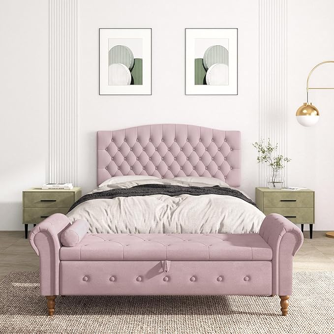 Queen Headboard Only, Upholstered Headboard for Adjustable Bed Velvet Tufted Queen/Full Size Wall Mounted Head Board with Solid Wood Legs Head Board, Pink