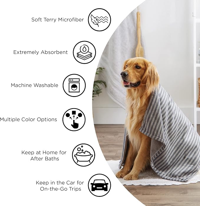Bone Dry Pet Grooming Towel Collection Absorbent Microfiber X-Large, 41x23.5, Embroidered Black (Pack of 12)