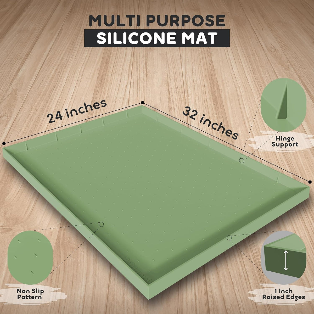 32x24x1” XL Dog Food Mat - All Purpose Under Sink Liner, Washer and Dryer Covers for The Top, Silicone Griddle Mat for Blackstone - Raised Edges Dog Mat for Food and Water Prevent Spill, Waterproof