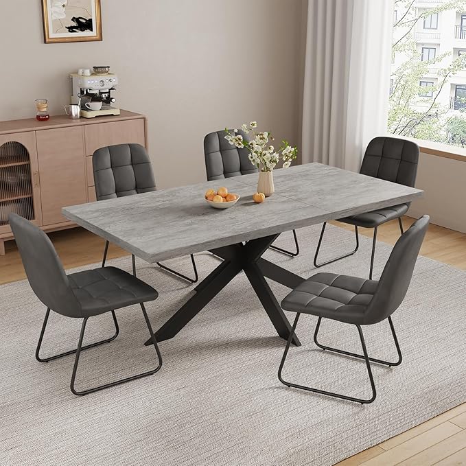 ZckyCine 7-Piece Expandable Dining Table Set, 51"-67" Modern Rectangular Table with 6 Faux Leather Chairs – Space-Saving Kitchen Set for 6, Ideal for Family Meals & Entertaining