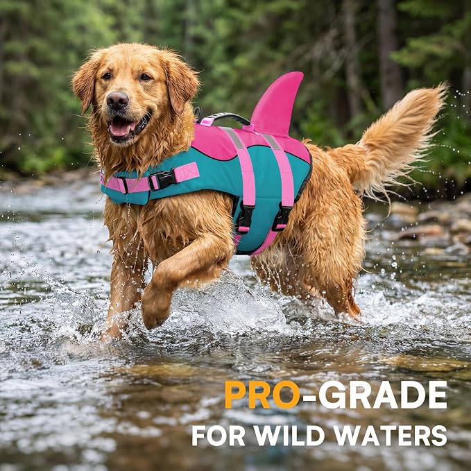 Dog Life Jacket With Rescue Handle - Swimming Vest, Adjustable Reflective Preserver for Small Dogs, Green XS