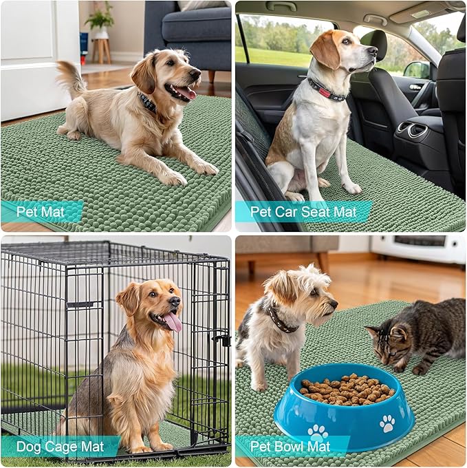 OLANLY Dog Door Mat for Muddy Paws 45x27, Absorbs Moisture and Dirt, Absorbent Non-Slip Washable Doormat, Quick Dry Chenille Mud Mat, Entry Indoor Entryway Carpet for Inside Floor, Olive Green