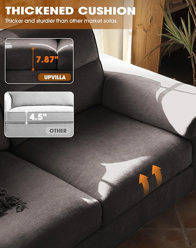 71.25" Modern Sofa Couch for Living Room, Deep Seat Sofas with 8” Cushion, Comfy 2-Seater Chenille Loveseat with Convertible Armrest, Removable Sofa Cover, High Leg (Dark Gray)