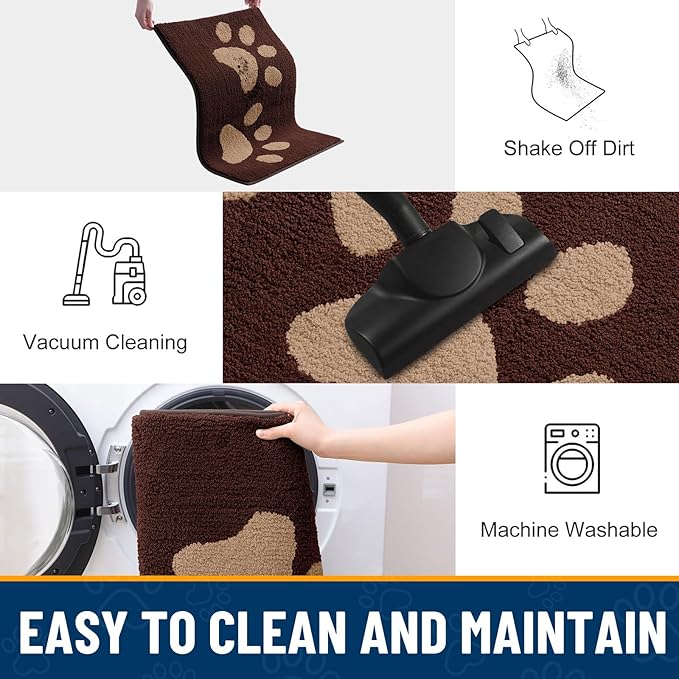Smiry Dog Door Mat for Muddy Paws, Absorbs Moisture and Dirt, Low-Profile Entryway Mat with Non-Slip Backing, Entry Indoor Outdoor Doormat for Inside Floor (59x24 Inches, Brown, Paw)