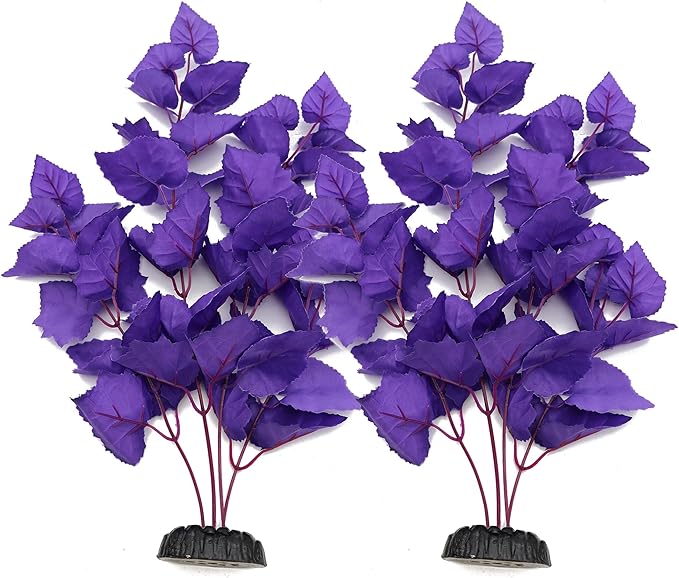 ALEGI Silk Aquarium Plants, 16 Inch Artificial Silk Plants Decorations for Fish Tank,Aquarium Décor Plastic Plants (Purple, 2 Pack)