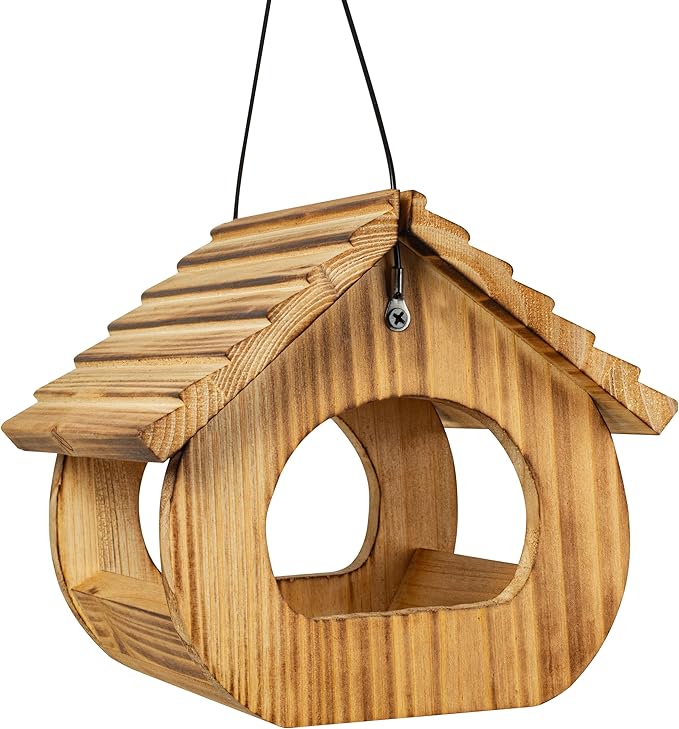 BalterFF Bird Feeders for Outdoors,Wooden Unique Seed Sunflower Food Feeder Blue Cardinal Finch Backyard Platform Balcony Gazebo Tree Fence Wall Mount Effortless Holder Automatic Buddy