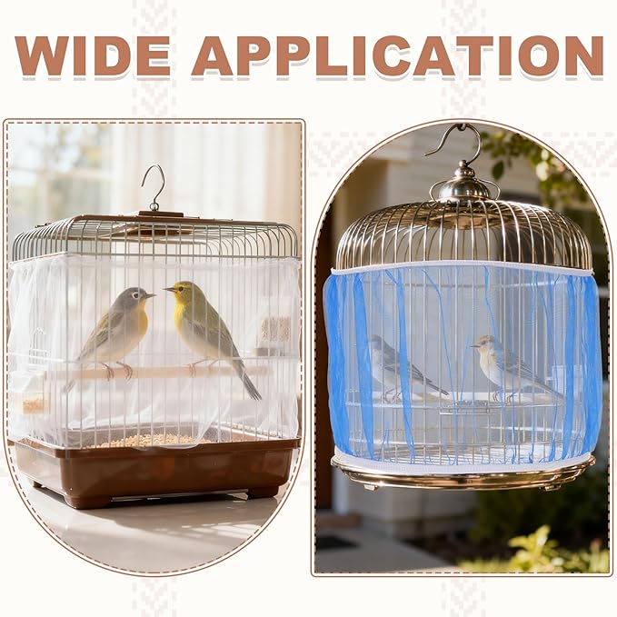 Bird Cage Seed Catcher, Bird Cage Net Cover Seeds Guard, Universal Birdcage Accessories, White, Circumference 31.5"-43.3", Height 7.9" for Parrot Cockatiel Enclosures