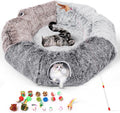 Large Cats Tunnels for Indoor Cats Fluffy Warm Cat Bed and Detachable Cave Tunnels with 20 Pet Toys, Donut Tunnel and Variety Kitten Toy Set for Playing