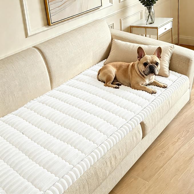 Couch Cover for Dogs Washable,Non Slip Fuzzy Durable Pet Friendly Cozy | Soft Slipcovers for 3 Cushion Sofa Cover,Plush Thick Protector Fits Mat Bed Leather & Fabric Couches (White 27.6"x70.9")