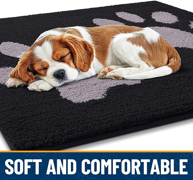 Smiry Dog Door Mat for Muddy Paws, Absorbs Moisture and Dirt, Low-Profile Entryway Mat with Non-Slip Backing, Entry Indoor Outdoor Doormat for Inside Floor (48x30 Inches, Black and Grey, Paw)