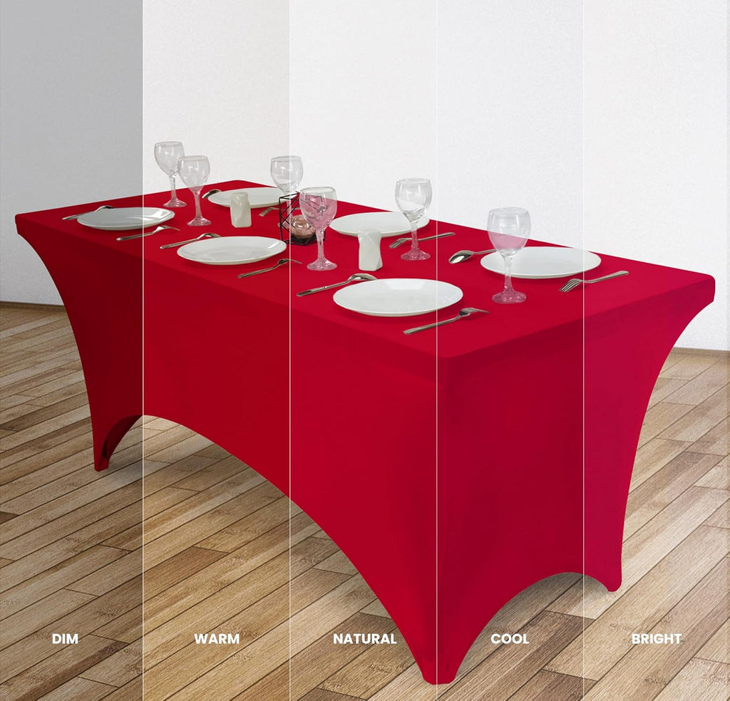 Utopia Kitchen 6FT Spandex Tablecloth [2 Pack, Red] 200 GSM Stretch, Fitted, Washable and Wrinkle Resistant Table Cloth Rectangle Cover for Trade Shows, Wedding, Parties [72Lx30Wx30H Inch]