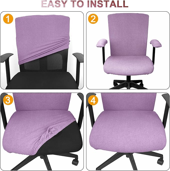 Tallew 8 Pcs Office Chair Covers Set Computer Universal Protective Stretchable Chair Seat Covers Desk Armrest Slipcovers Pads Office Cushion Backrest for Rotating (XL,Purple)