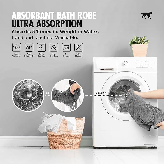 Tuff Pupper Fast Drying Dog Bath Robe | 800 GSM Plush Dog Towel Bathrobe/Dressing Gown | Super Absorbent Pet/Puppy Bathrobe | Adjustable Hood & Belly Strap | Super Soft | Fast Drying (XS, Gray)