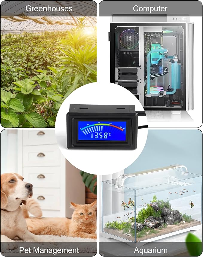 KEYNICE Digital Thermometer, Aquarium Thermometer, Digital Temperature Gauge, Temperature Monitor with Sensor, USB Power Supply, ℉ and ℃ Switchable, LCD Display, USB Thermometer Indoor Outdoor