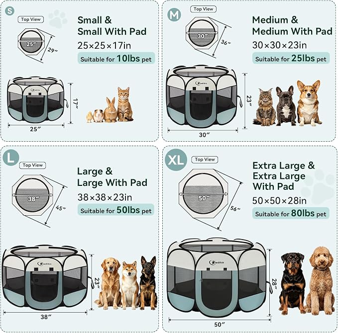 Siedihit Dog Cat Playpen Tent Crate Cage with 2 Washable Pads, Small Grey | Pet Nursing Enclosure Camping Rest Zone for Recovering Pets New Pet Quarantine Room Portable Pop Up Easy Set up lightweight
