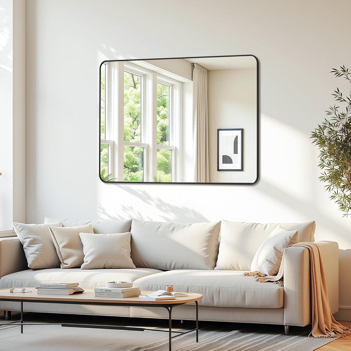 Bathroom Mirror 48" x 36", Large Rectangle Wall Mirror, Black Metal Frame Wall Mounted Mirrors for Bathroom, Vanity, Bedroom, Entryway Decor(Horizontal/Vertical)