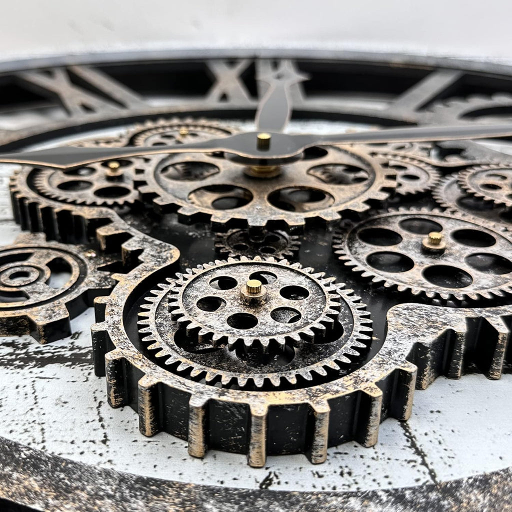 HOIBAI Large Wall Clock Clocks for Living Room Decor Oversized 30 Inch Wall Decor Farmhouse Vintage Rustic Industrial Roman Big Chic Home Decor Wall Clock for House Bedroom, Moving Gears Clock